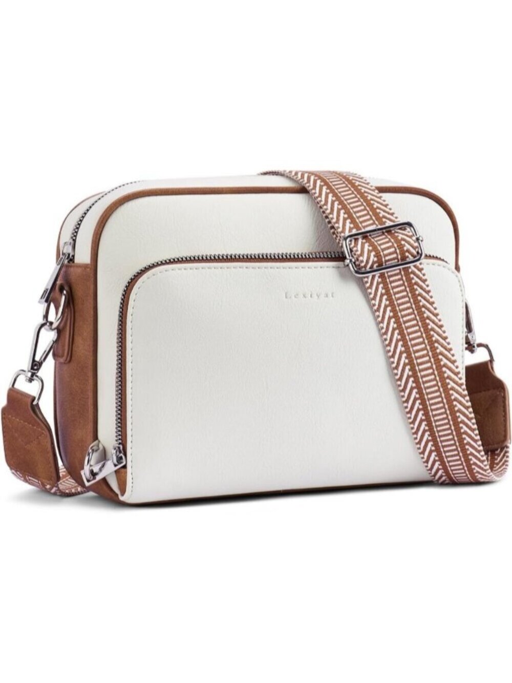 〽️Women's Beige White Anti Theft Travel Wallet Purse Vegan Leather Crossbody Bag